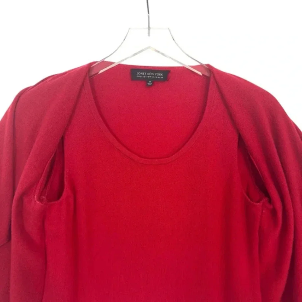 Jones‎ New York Womens M 100% Cashmere Open Front Cardigan Red Workwear Soft